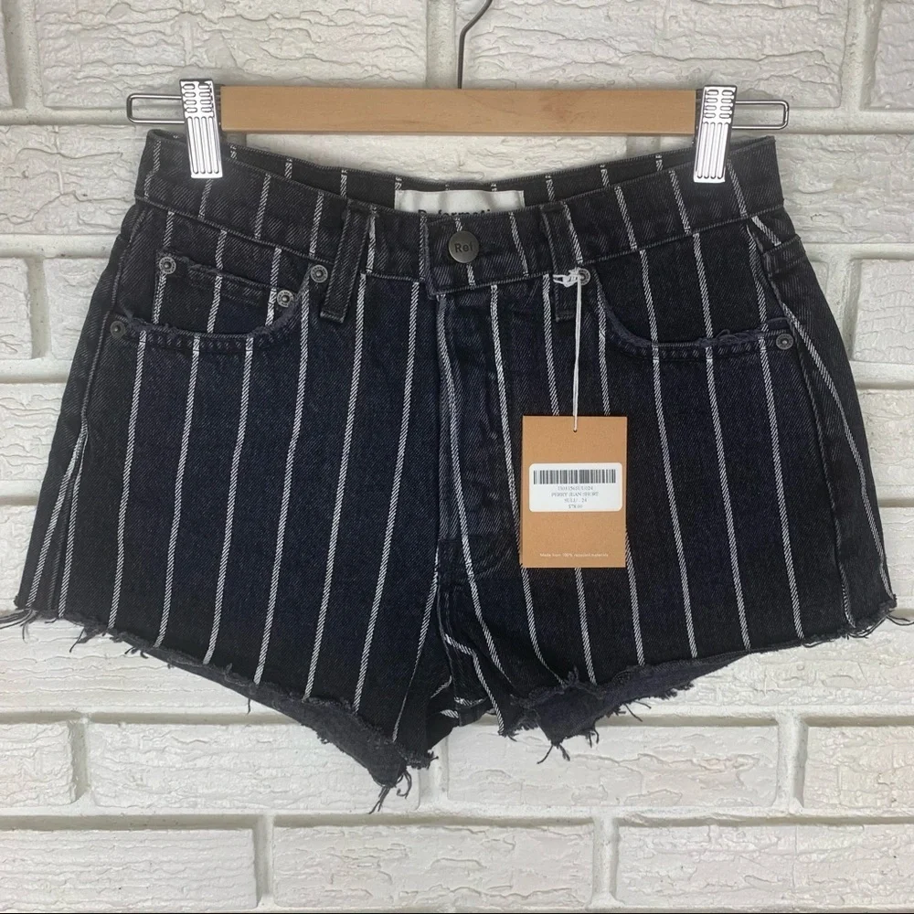 NWT Reformation Perry Jean Short High Waist Black and White Striped Size 24 - Picture 4 of 11